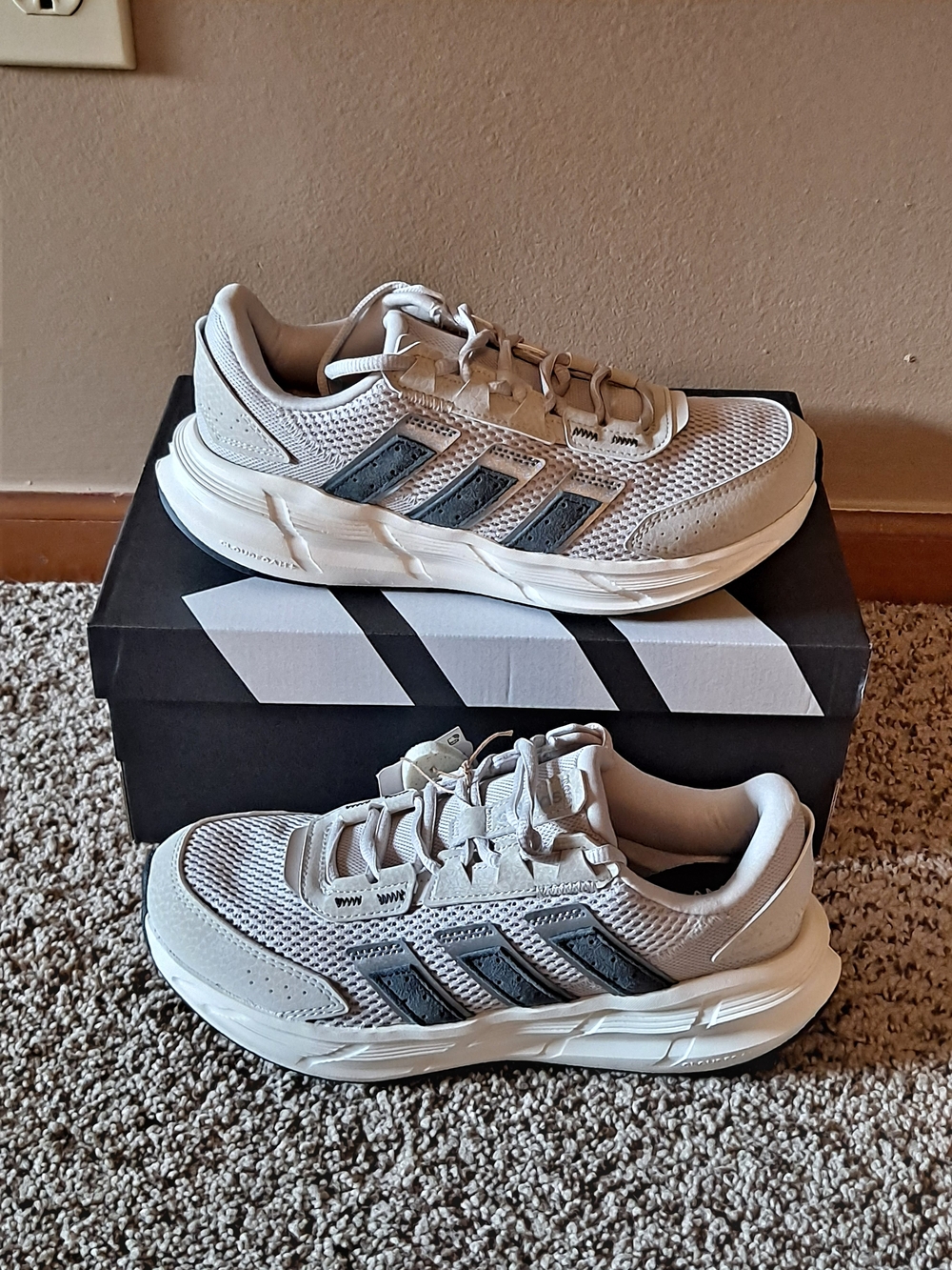 Adidas Beige, Carbon & Iron Metallic Mesh Running Sneakers Size 6.5